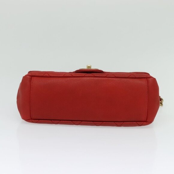 CHANEL Matelasse Chain Shoulder Bag Grained Calf Skin Red CC Auth 127170 - Picture 7 of 16